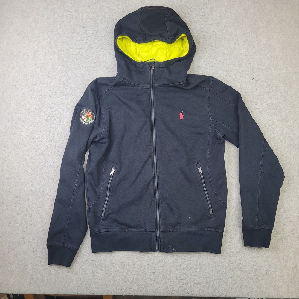 Polo Ralph Lauren Hoodie Mens Medium Crest Patch Black Yellow Quilt Red Pony*